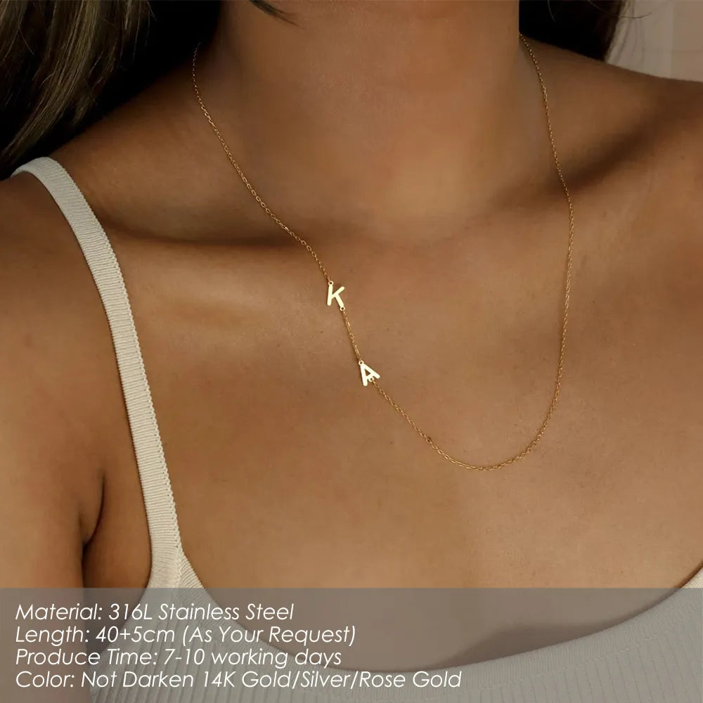 eManco Gold Color Letter Pendant Choker Charm Name Necklace 26 Letter Patchwork Custom Letter Name Necklace Women Fine Jewelry