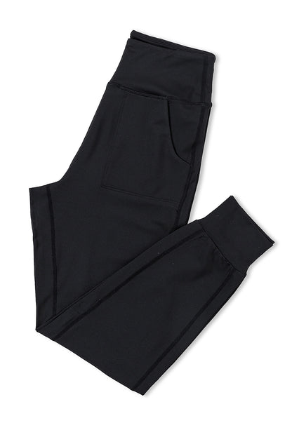 Black Exposed Seam High Waist Pocketed Joggers