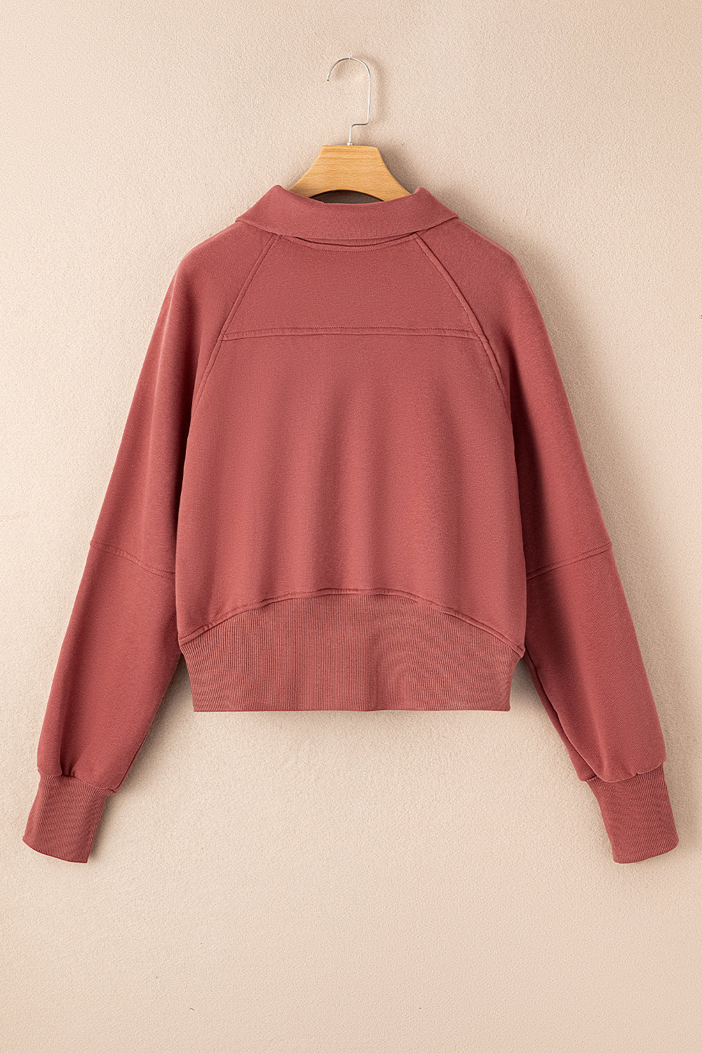 Brown Zip Up Stand Collar Ribbed Thumbhole Sleeve Sweatshirt