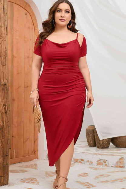 Plus Size Asymmetrical Hem Ruched Dress