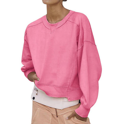 Round Neck Drop Shoulder Long Sleeve Sweatshirt