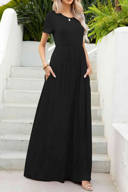 Round Neck Maxi Tee Dress with Pockets