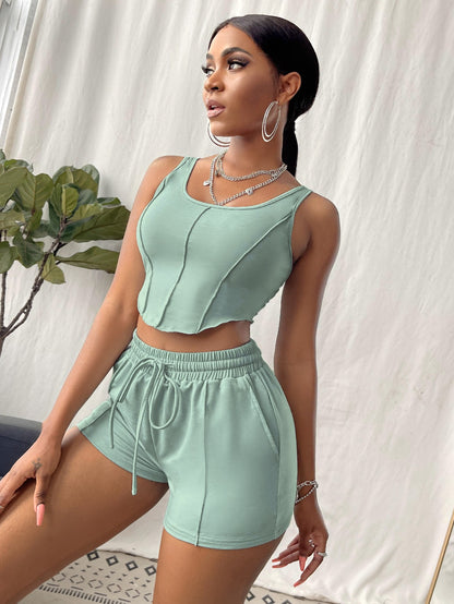 Slayr Solid Tank Top & Drawstring Waist Shorts Set