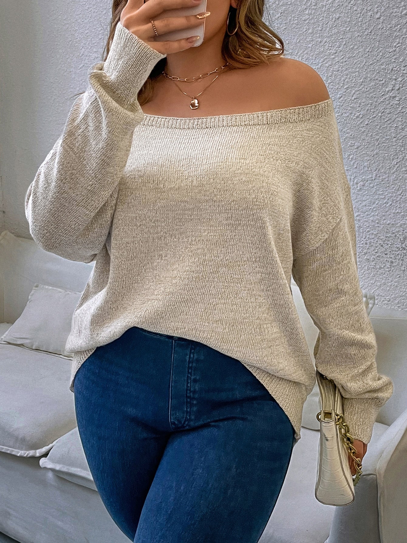 LUNE Plus Off Shoulder Sweater