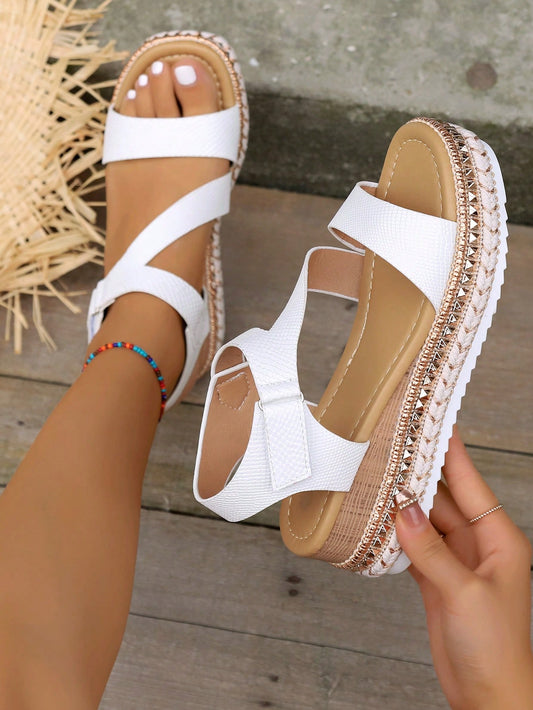 Women Snakeskin Embossed Ankle Strap Wedge Sandals, Vacation Summer Sandals