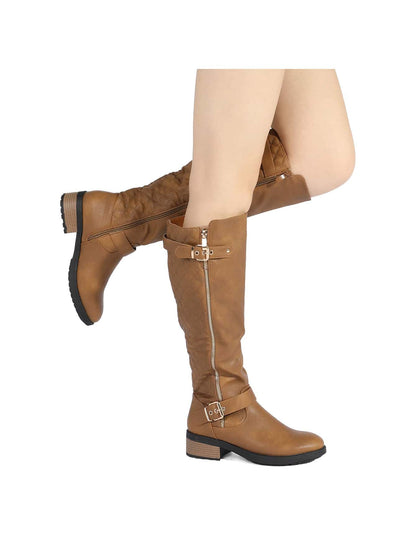 DREAM PAIRS Women's Wide Calf Knee High Boots, Low Stacked Heel Riding Boots