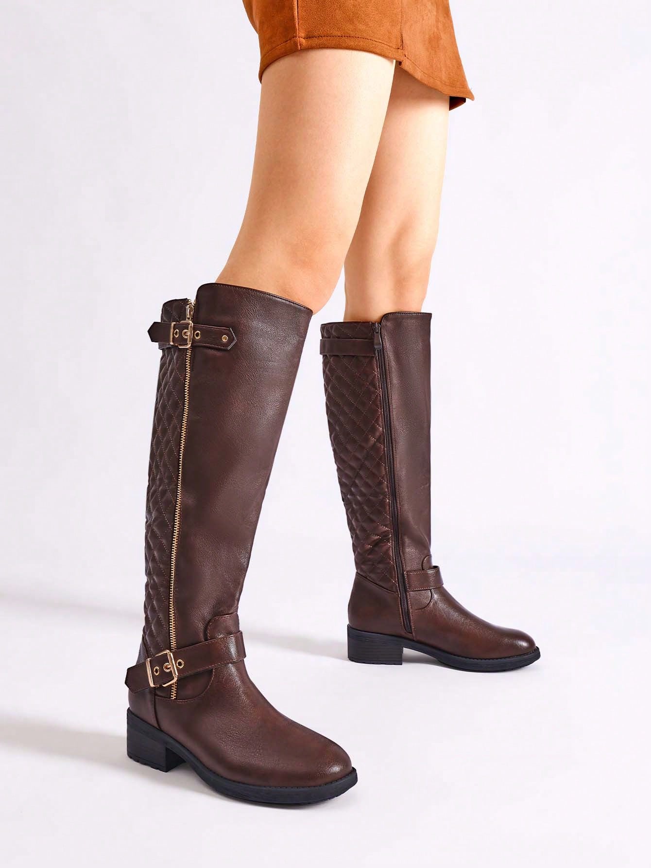 DREAM PAIRS Women's Wide Calf Knee High Boots, Low Stacked Heel Riding Boots