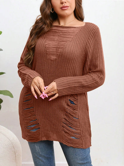 LUNE Plus Ripped Boat Neck Sweater