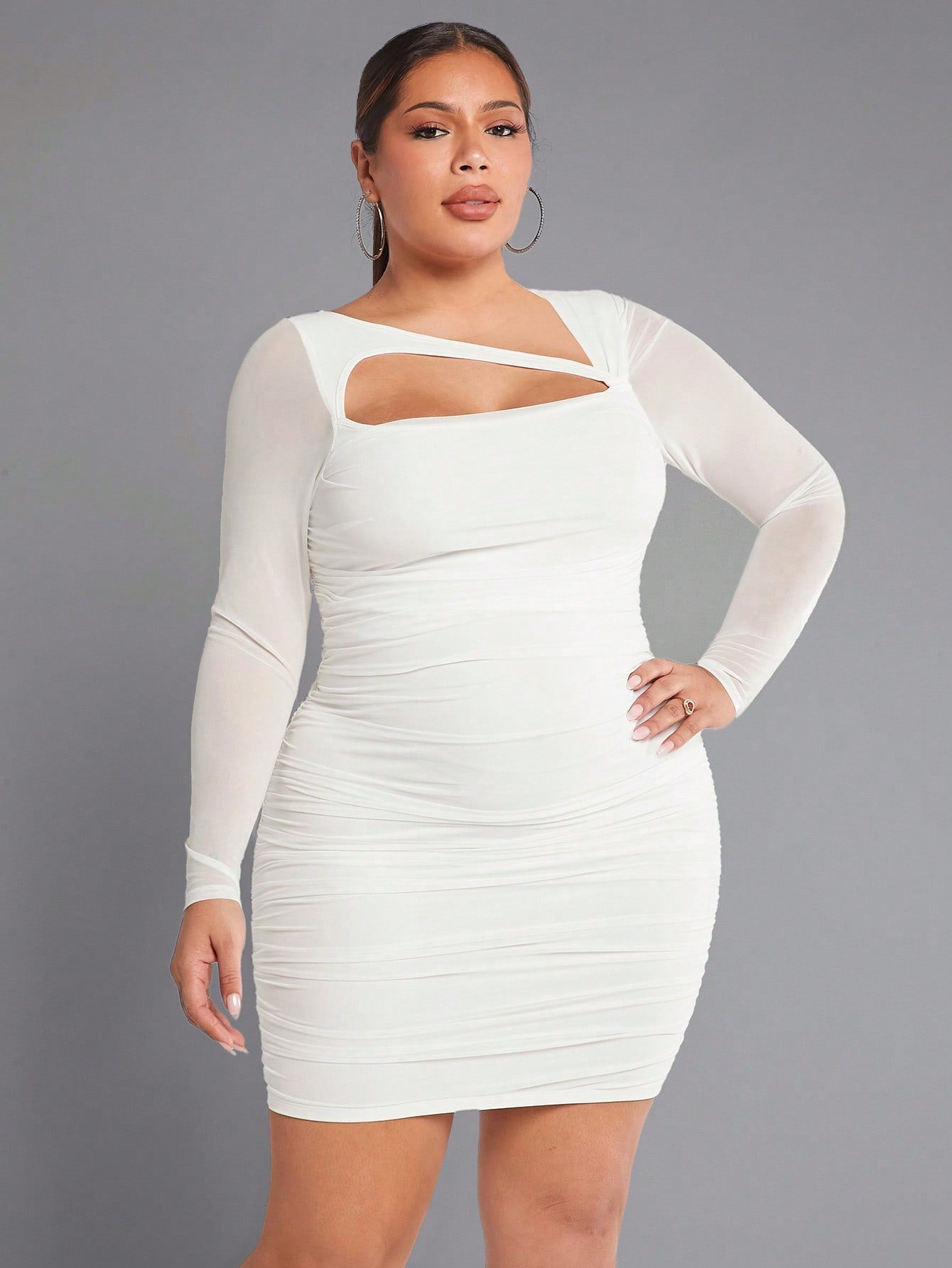 SXY Plus Cut Out Ruched Mesh Bodycon Dress