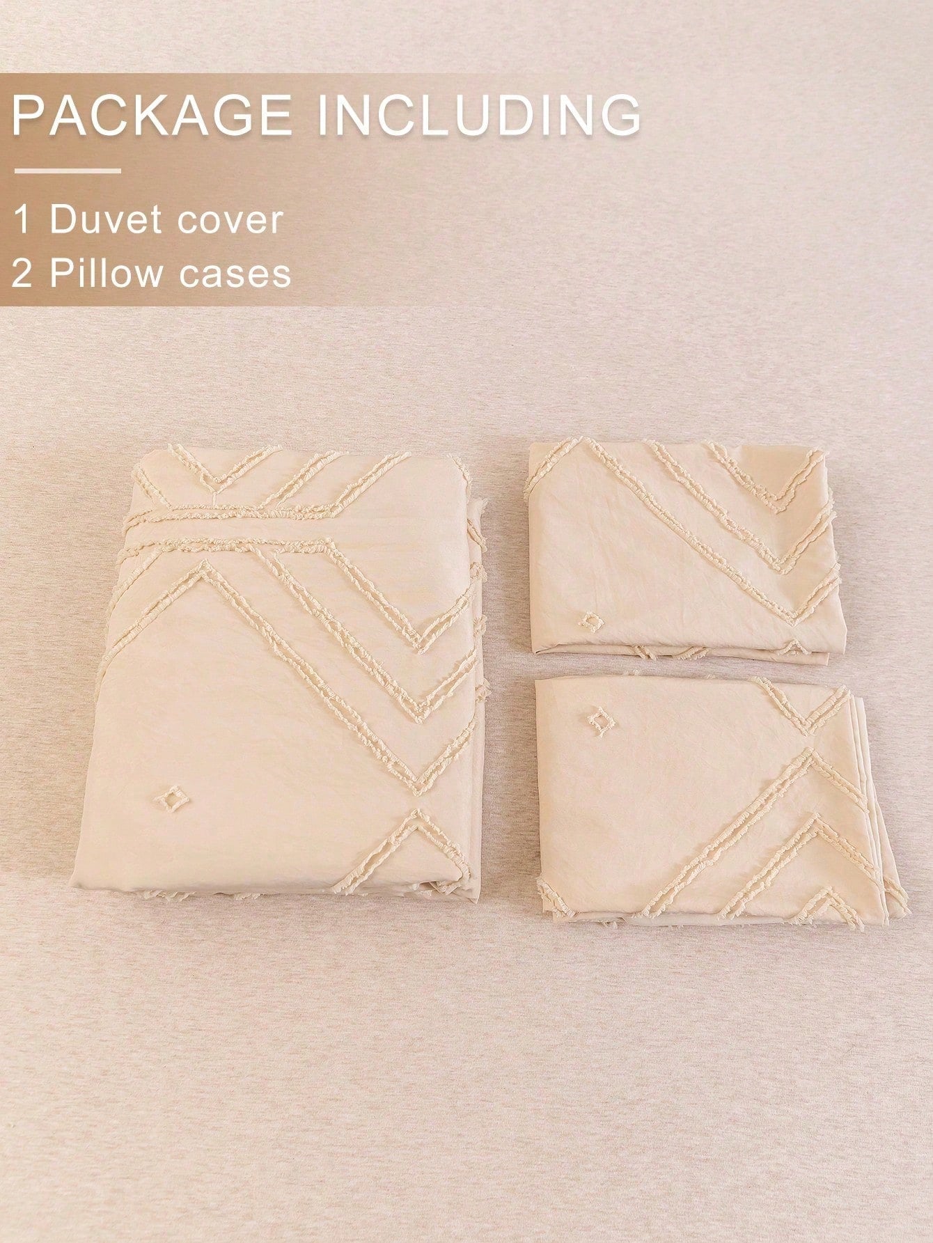 3pcs Khaki Grid Pattern Cut-out Polyester Duvet Cover Set, Simple White Polyester Bedding Set, All Seasons