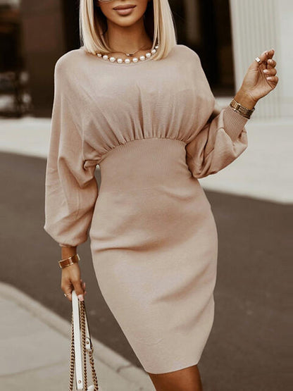 Round Neck Lantern Sleeve Dress