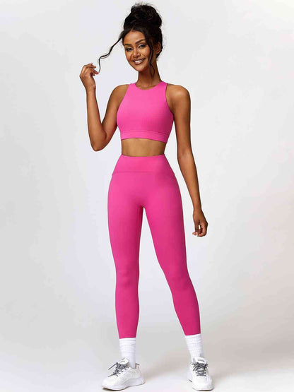 Cutout Cropped Sport Tank and Leggings Set