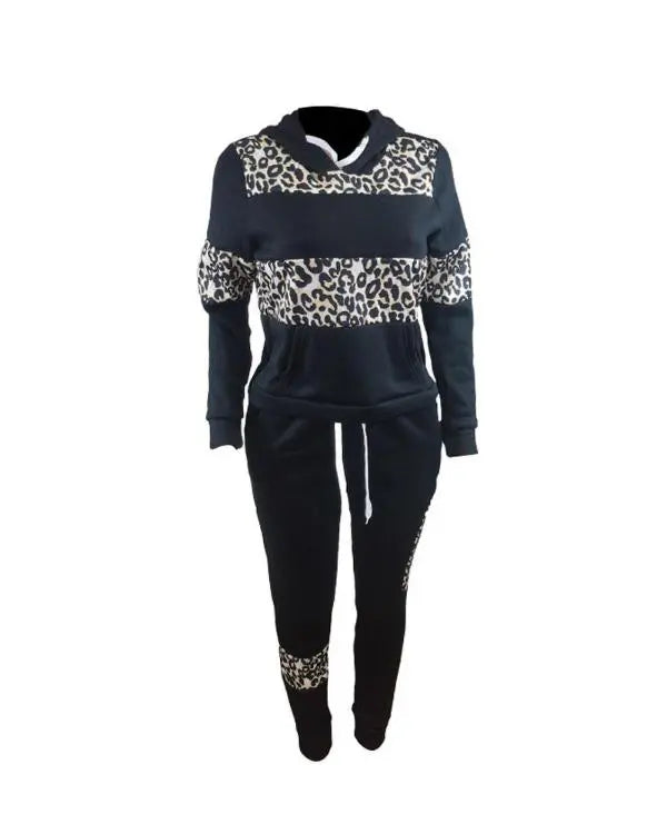 Leopard Print Long Sleeve Hoodie & Pants Set