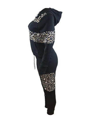 Leopard Print Long Sleeve Hoodie & Pants Set