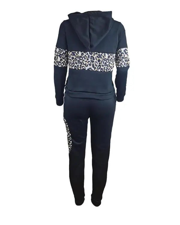 Leopard Print Long Sleeve Hoodie & Pants Set