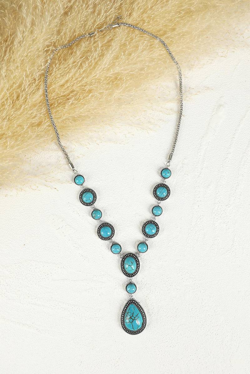 Crackle Turquoise Water Drop Charm Necklace