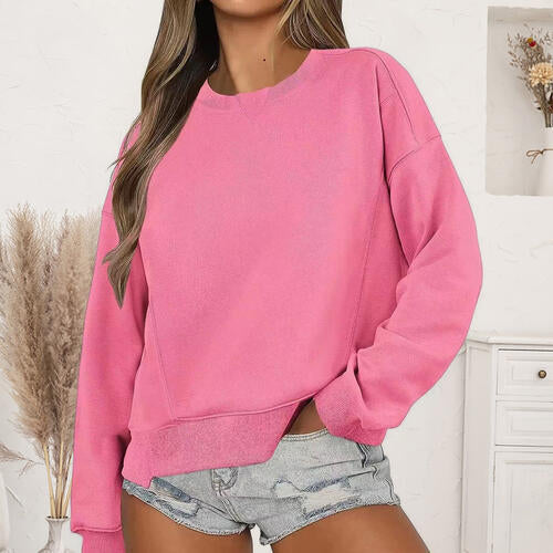 Round Neck Drop Shoulder Long Sleeve Sweatshirt