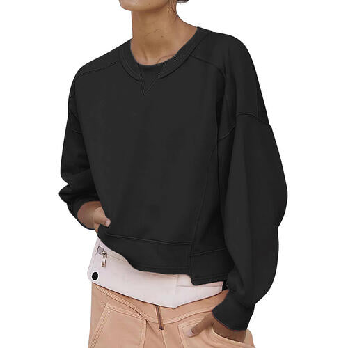 Round Neck Drop Shoulder Long Sleeve Sweatshirt