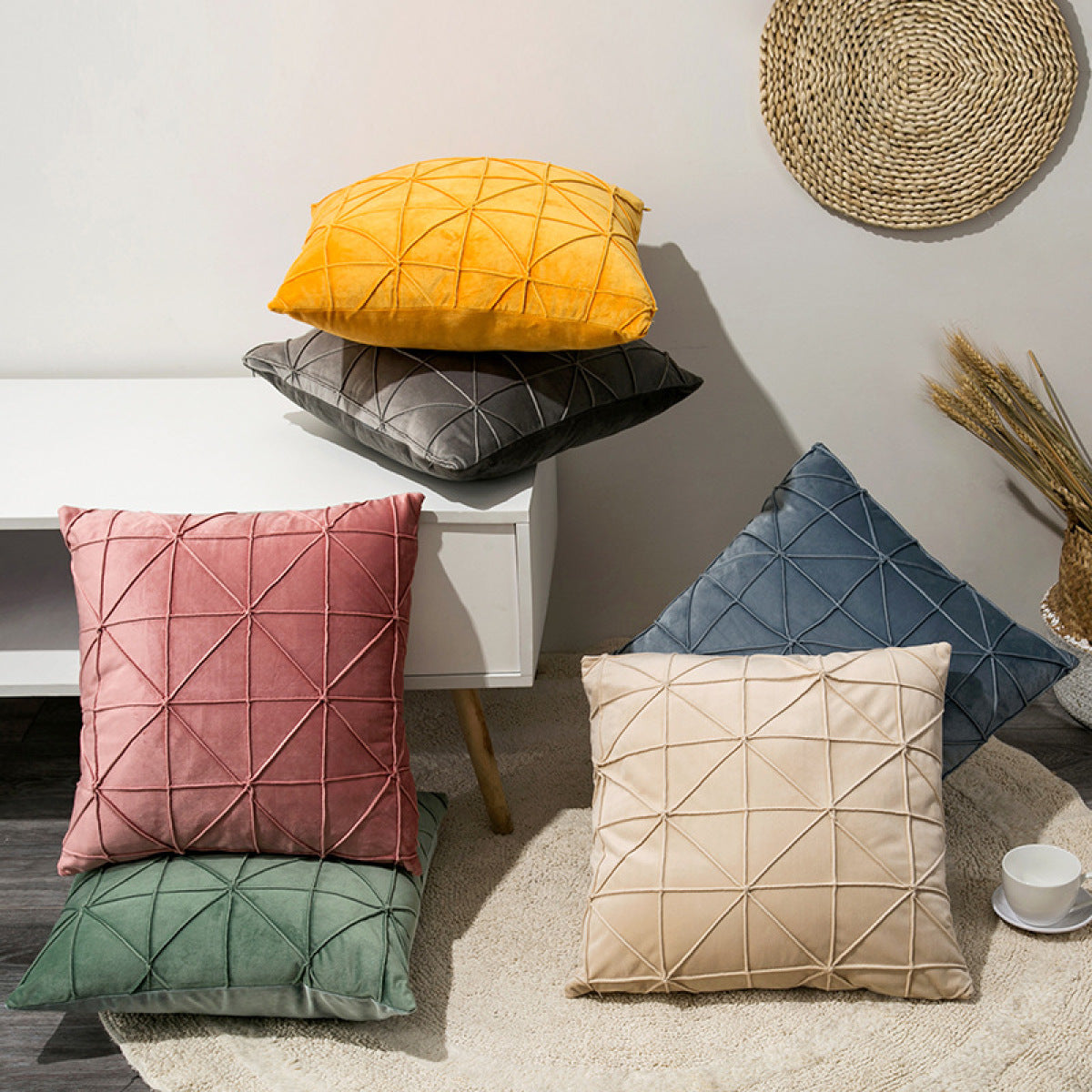 Solid Color Thickened Dutch Velvet Geometric Cushion Pillowcase without Filler