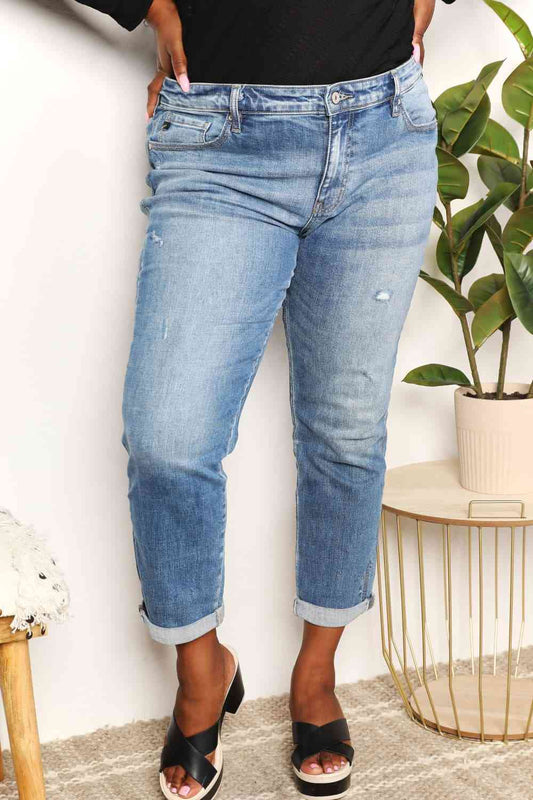 Kancan Full Size Mid Rise Slim Boyfriend Jeans