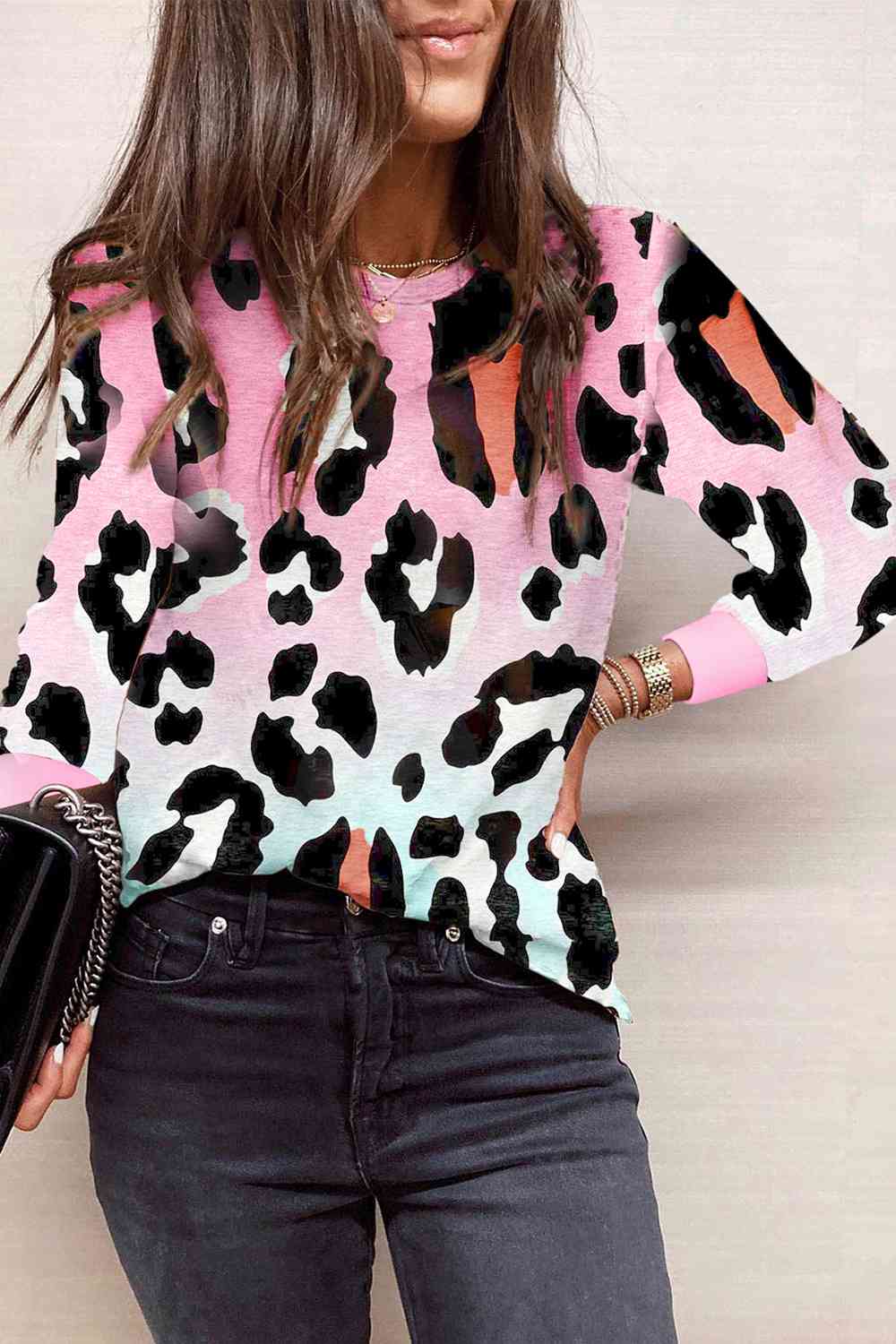 Full Size Printed Round Neck Long Sleeve T-Shirt