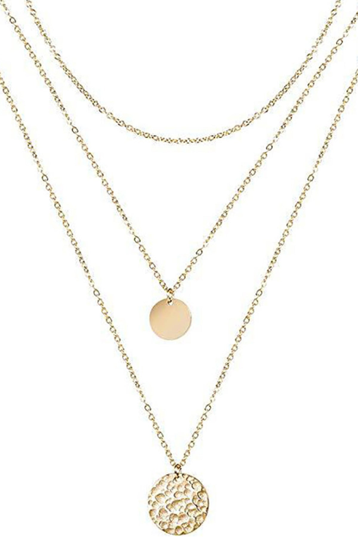 Gold Multi-Layered Round Copper Pendant Necklace