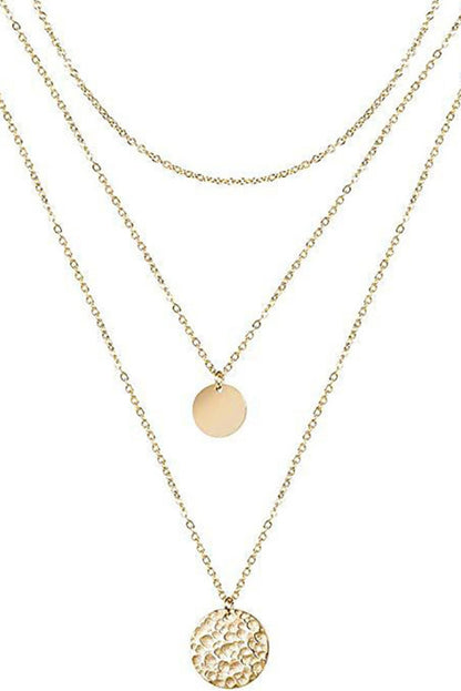 Gold Multi-Layered Round Copper Pendant Necklace