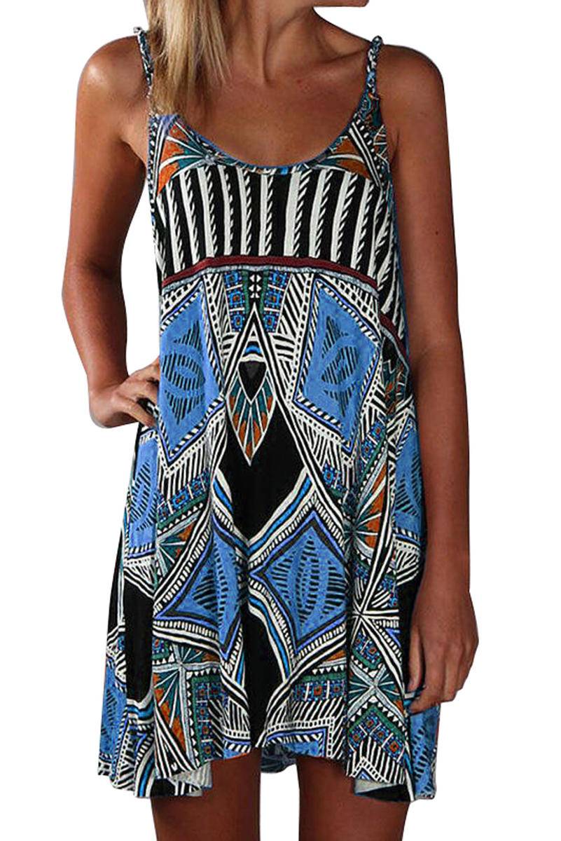 Spaghetti Straps Boho Mini Dress