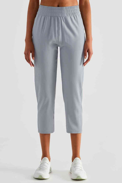 Elastic Waist Cropped Sports Pants