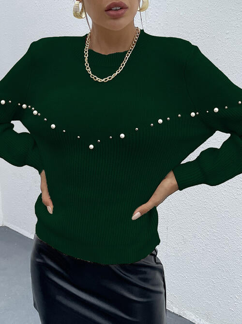 Pearl Detail Round Neck Sweater