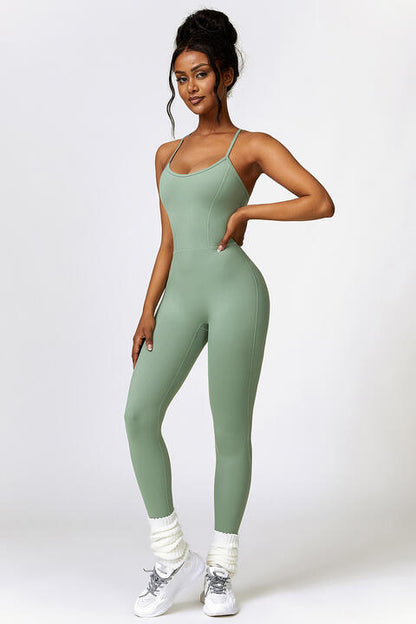 Open Back Spaghetti Strap Sports Jumpsuit