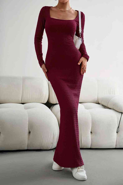 Long Sleeve Square Neck Maxi Bodycon Dress