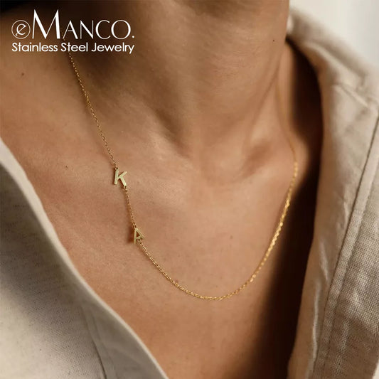 eManco Gold Color Letter Pendant Choker Charm Name Necklace 26 Letter Patchwork Custom Letter Name Necklace Women Fine Jewelry