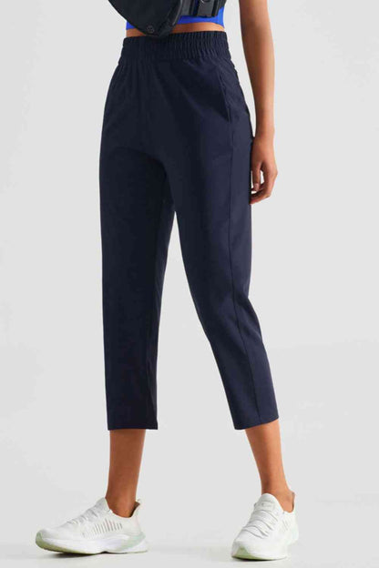 Elastic Waist Cropped Sports Pants