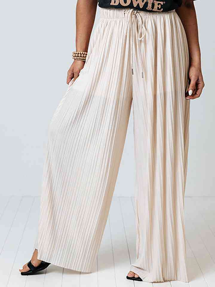 Drawstring Pleated Wide Leg Pants