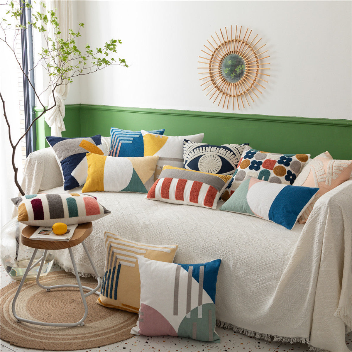 Colorful Geometric Embroidery Cushion Pillowcase Without Filler