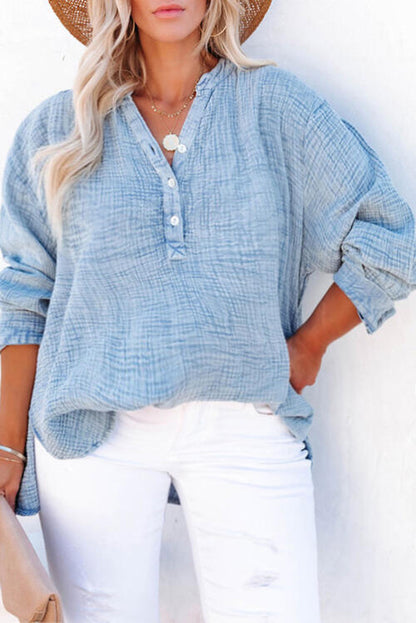 Plus Size Half Button Long Sleeve Blouse