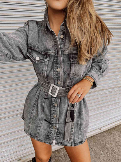 Long Sleeve Collared Denim Dress