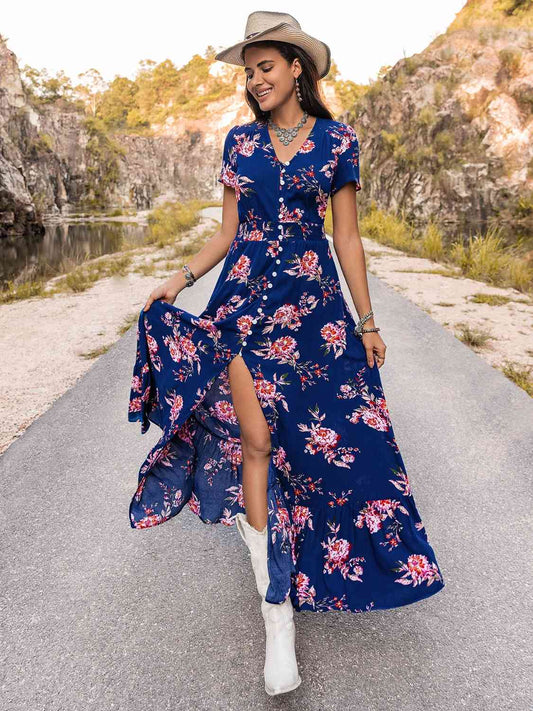 V-Neck Short Sleeve Maxi Dress