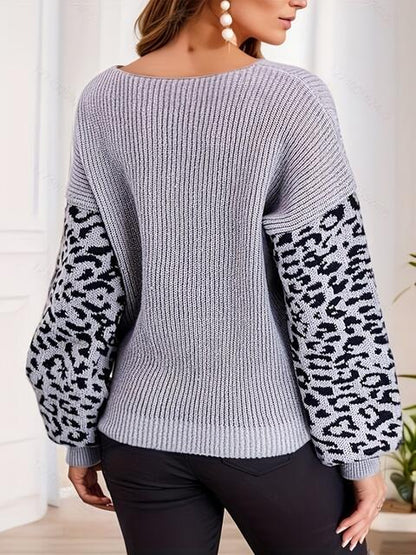 Plus Size Leopard Crisscross V-Neck Sweater