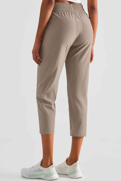 Elastic Waist Cropped Sports Pants