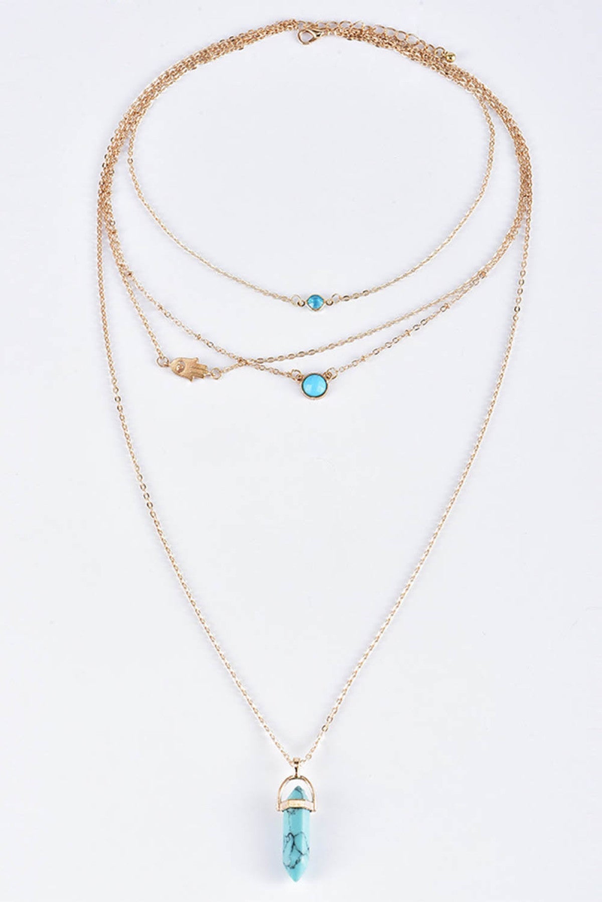 Fashion Gemstone Pendant Multi-Layered Necklace