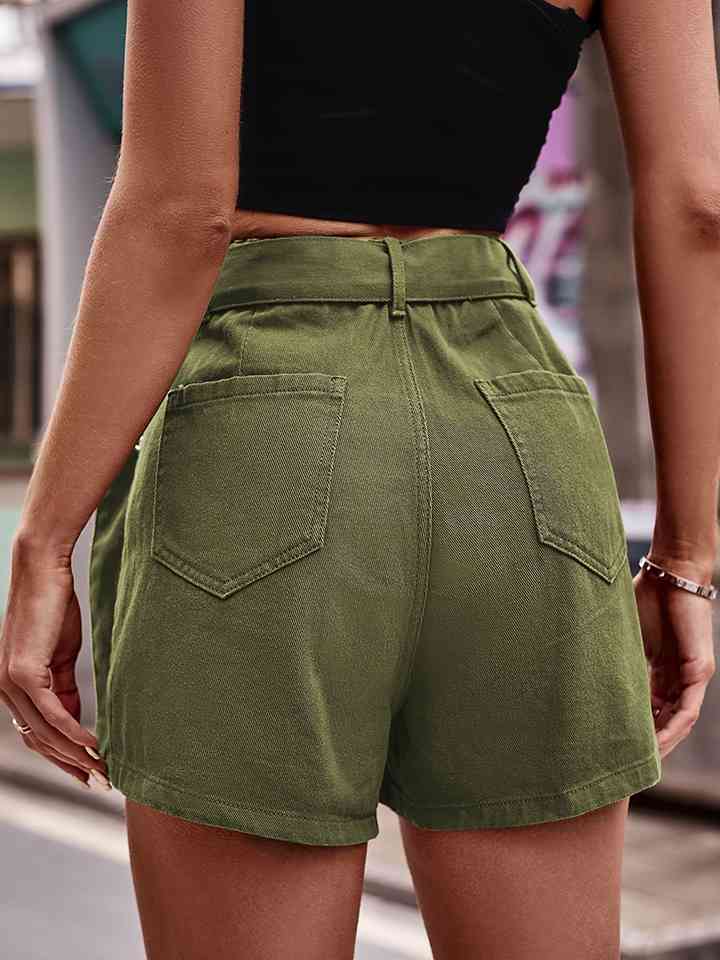 High Waist Denim Cargo Shorts