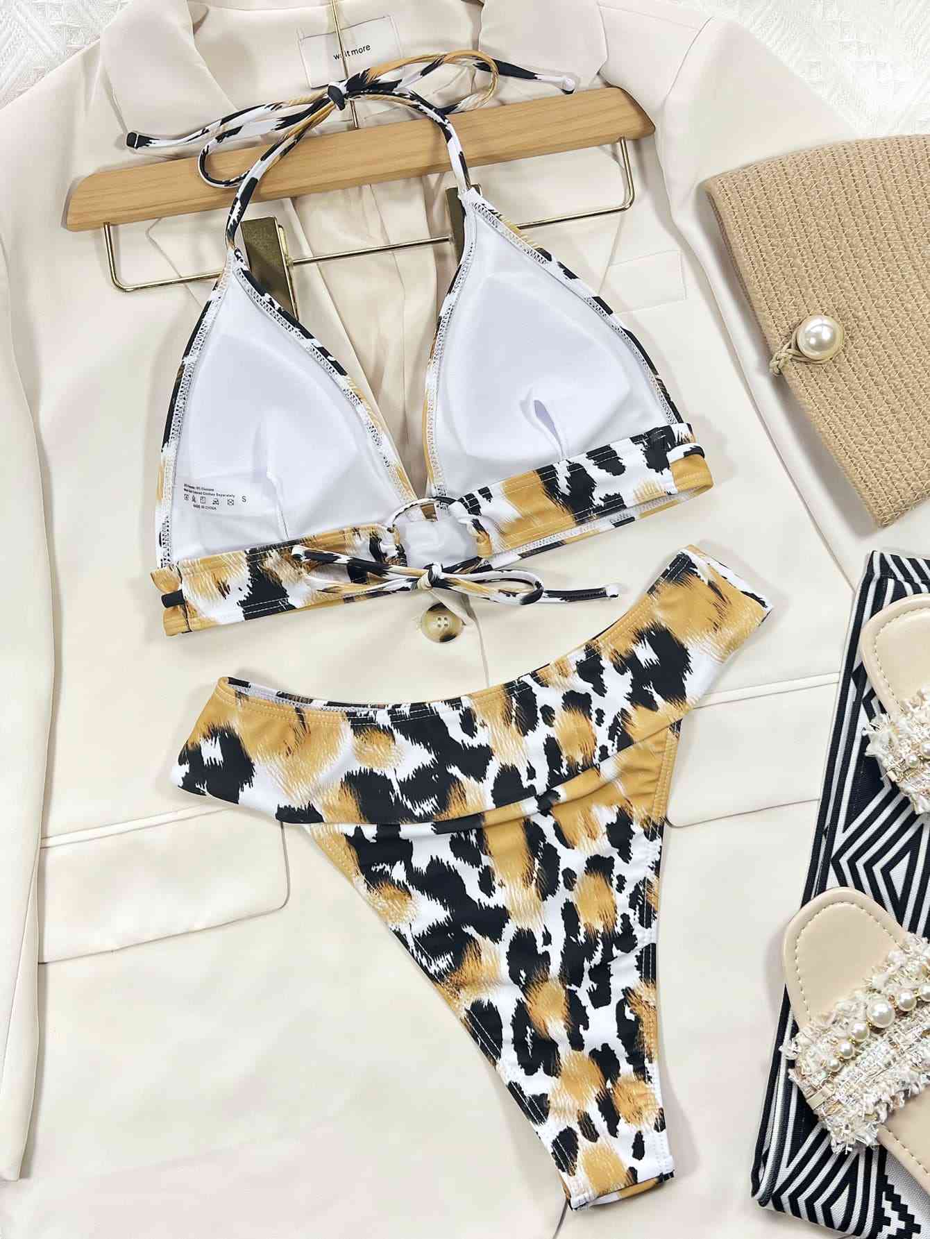 Animal Print Halter Neck Bikini Set