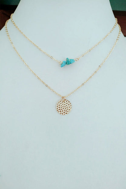 Gold Sequined Turquoise Beaded Layered Necklace