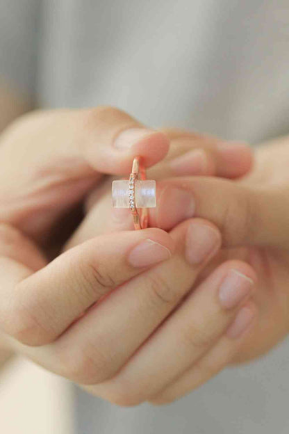 Natural Moonstone Platinum-Plated Ring