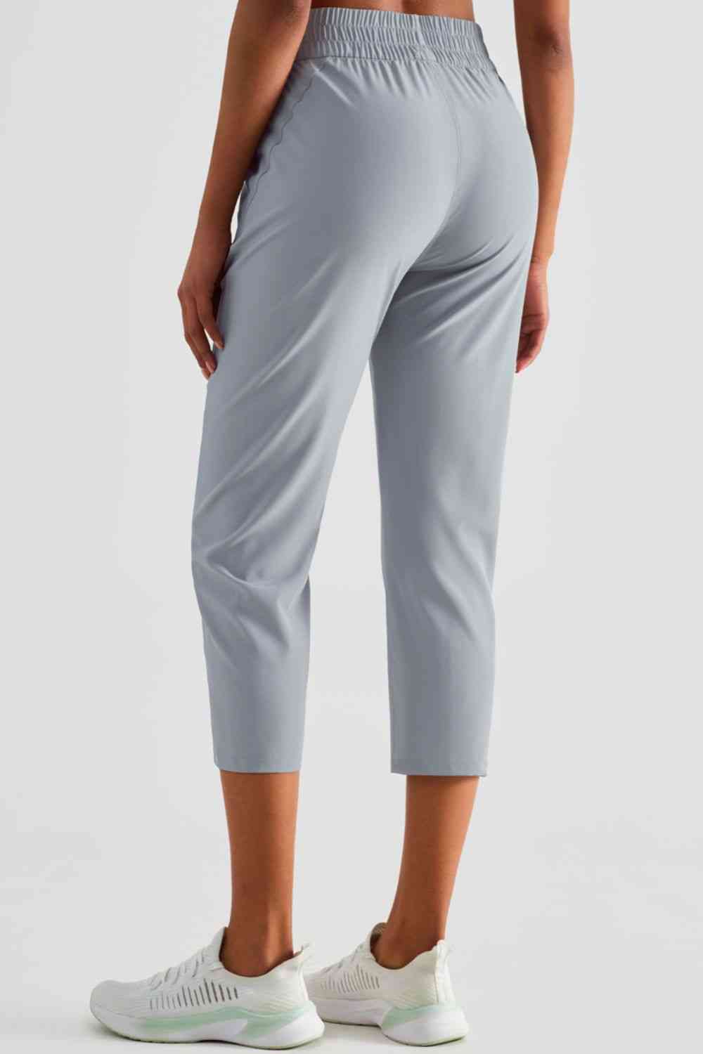 Elastic Waist Cropped Sports Pants