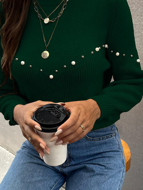 Pearl Detail Round Neck Sweater