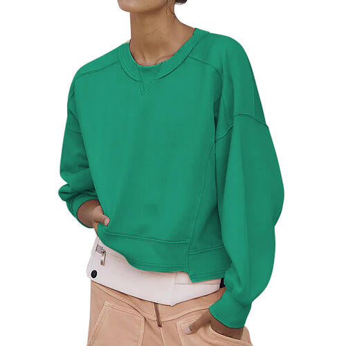 Round Neck Drop Shoulder Long Sleeve Sweatshirt