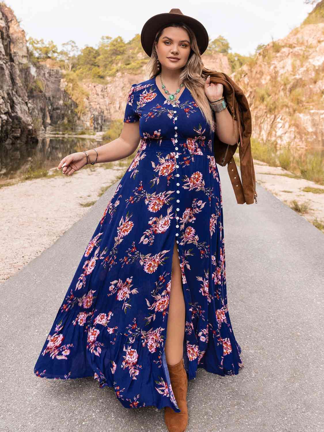 Plus Size V-Neck Maxi Dress